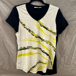 Chico’s brand, short sleeve shirt, size 1, black, white, & lime, Embellished